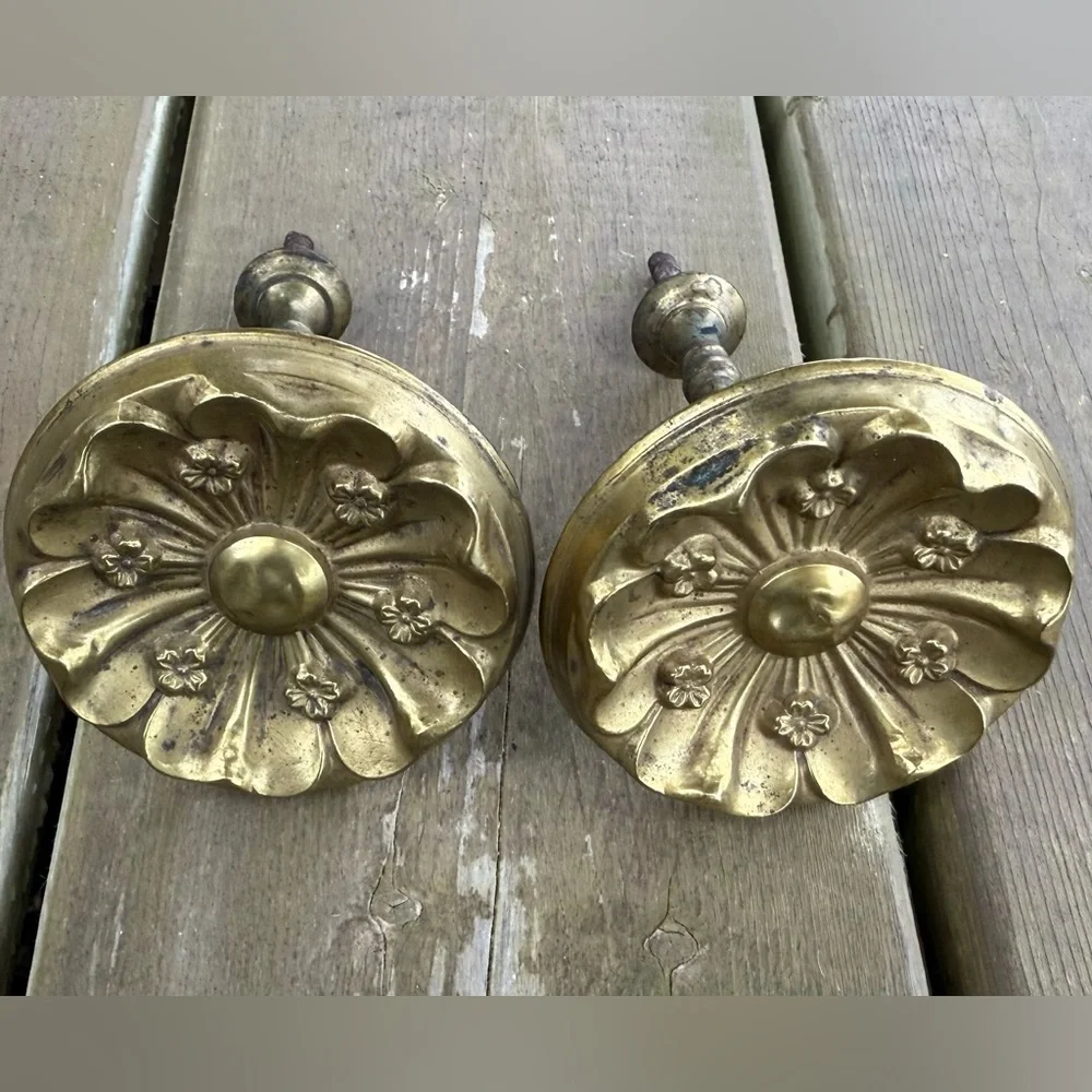 Antique Victorian Set of 2 Ormolu Gilded Bronze Floral Drapery Curtain Tiebacks - Picture 11 of 12